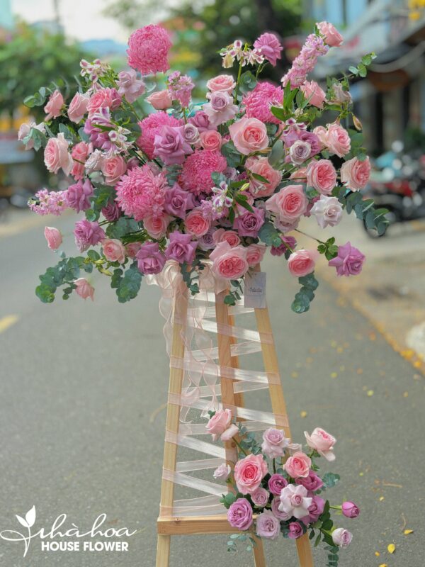 KỆ HOA KHAI TRƯƠNG TONE HỒNG TÍM