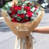 BÓ HOA HỒNG ĐỎ MIX LÁ BẠC