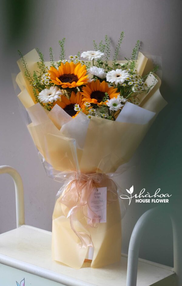 BÓ HOA HƯỚNG DƯƠNG MIX ĐỒNG TIỀN