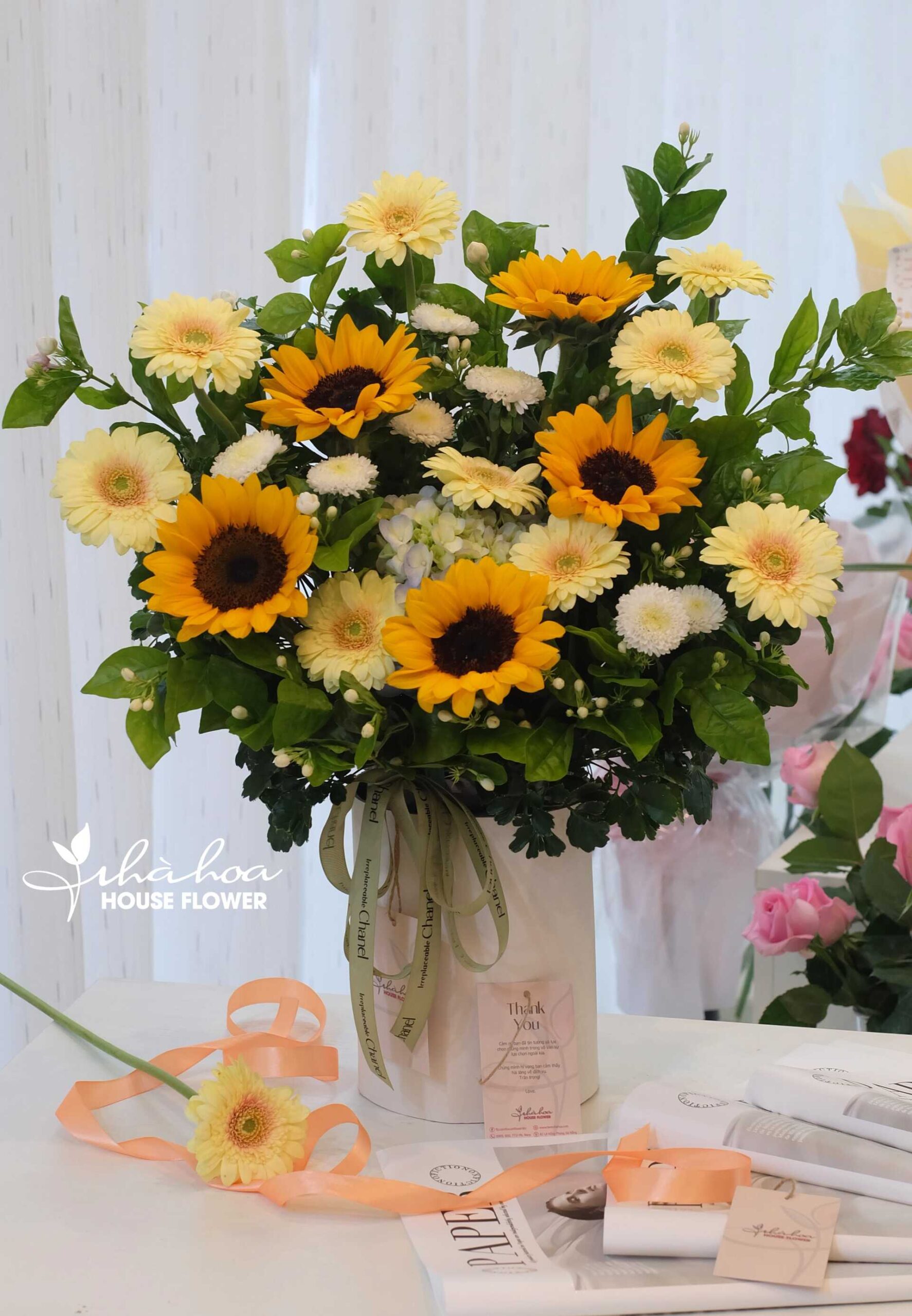 LẴNG HOA HƯỚNG DƯƠNG MIX ĐỒNG TIỀN VÀNG - LH28